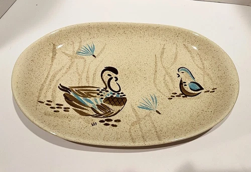 Red Wing Pottery Bob White 13.5" Oval Serving Platter Vintage Mid Century Modern