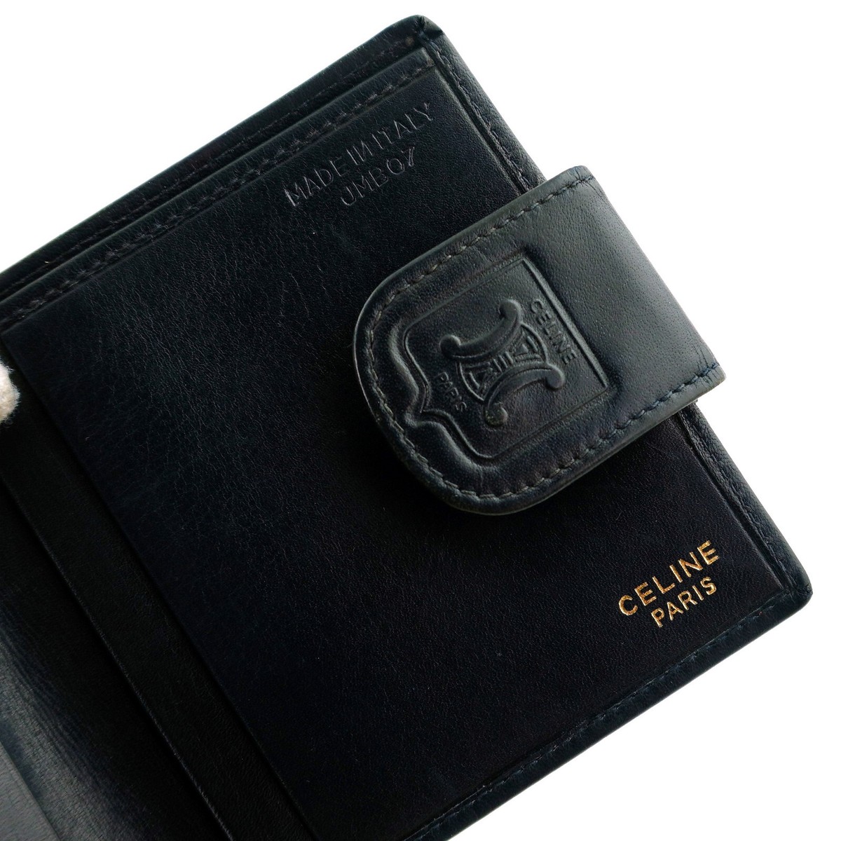 ✴︎ CELINE ✴︎ Vintage ✴︎ mini wallet Vintage CELINE Triomphe Navy Blue Leather Mini Snap Wallet Italy