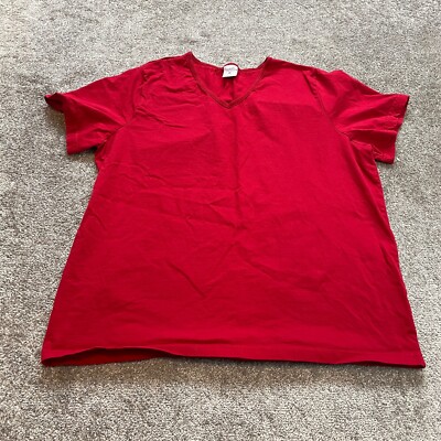 Cascade Blues Shirt womens Plus 2X Red Short Sleeve V Neck Solid Cotton Tee Top