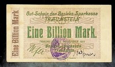 1923 Germany TRAUNSTEIN 1 Trillion / 1.000.000.000.000 Mark Banknote