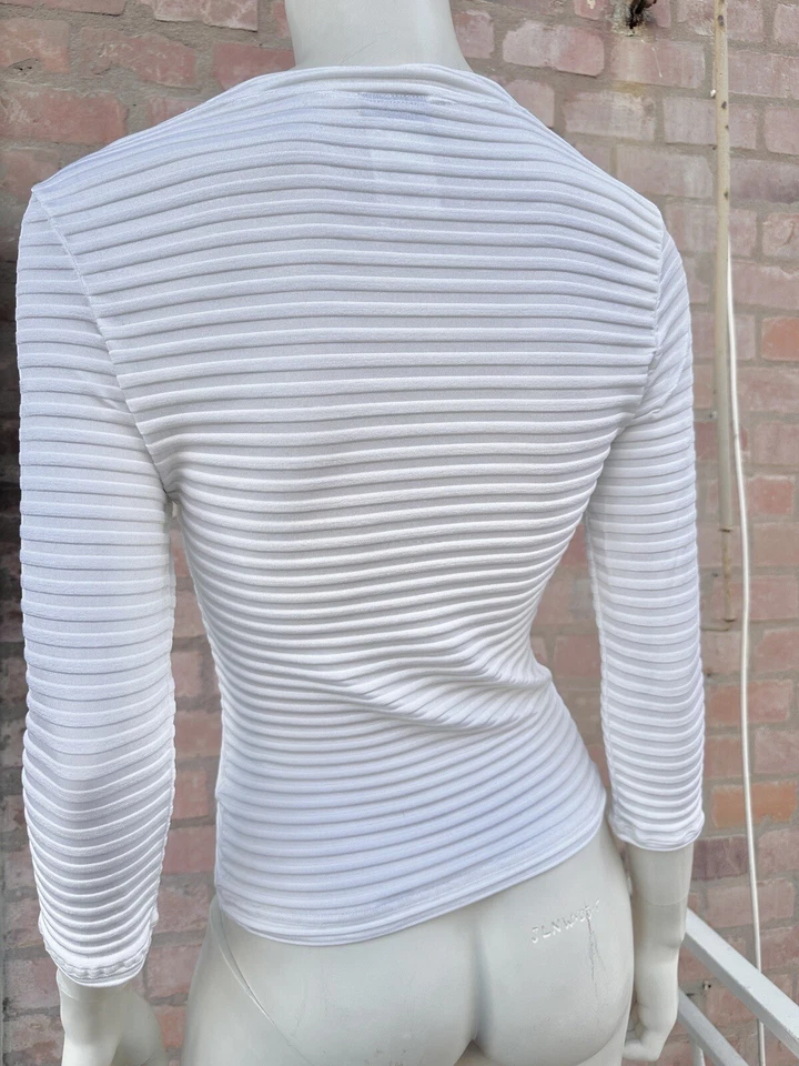 Blusa Versus Versace Couture Top Rayas Acanalada Nylon Transparente Elastizada Blanca Talla S Foto 4 de 4