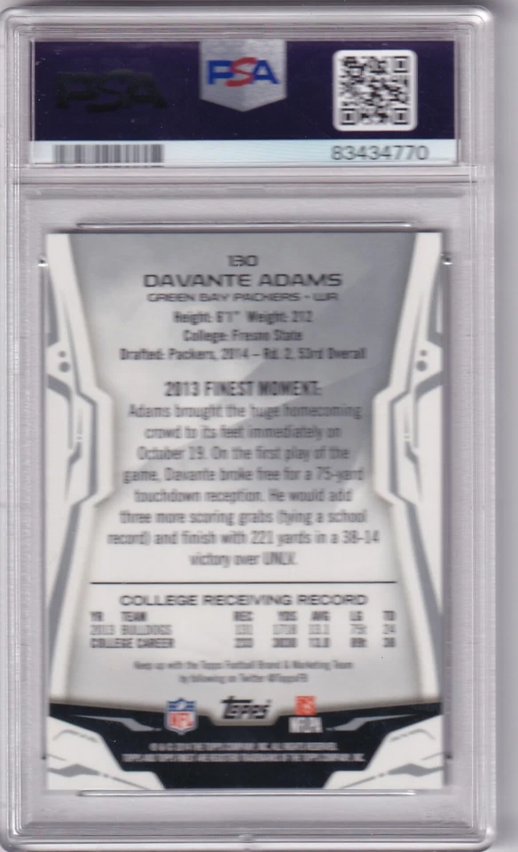 2014 Finest #130 Davante Adams RC Graded PSA 10 GEM MINT - Image 2 of 2
