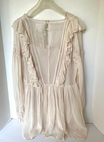 Anthropologie Ruffle Tunic Top Womens 0 Ivory V-Neck Long Sleeve Fairycore - Picture 2 of 15