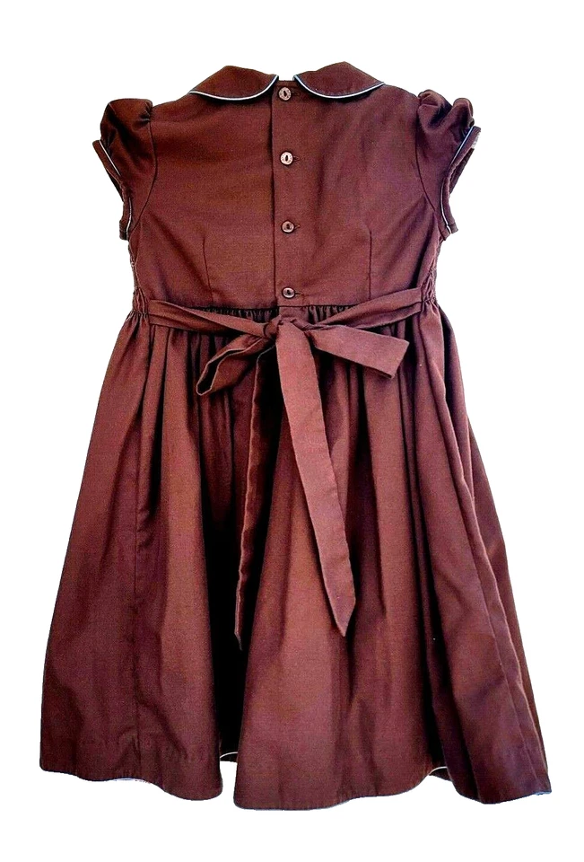 Luli & Me Dress Size 4 Smocked Floral Bodice Brown Lined Tie Belt - Image 3 of 4