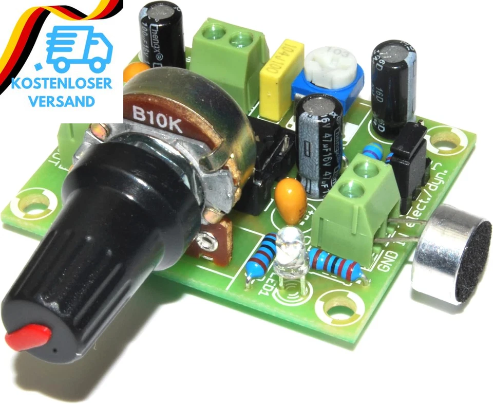 Arlikits AR172 Mikrofonverstärker Bausatz Elektret Einstellbar Grün - Bild 3 von 4