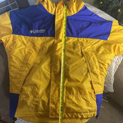Vtg Columbia Sport Jacket Sz L w/ Hood Spellout Yellow Blue See Pics* - Picture 16 of 16