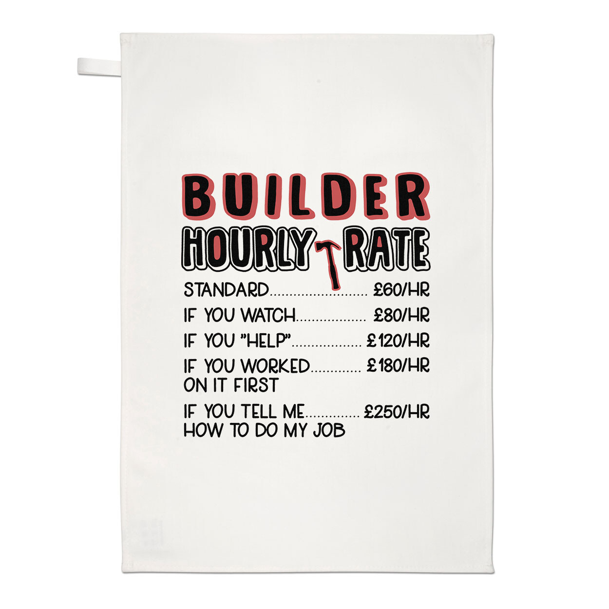 Builder Hourly Rate Tea Towel Funny Joke Sarcastic Awesome World's Best Gift