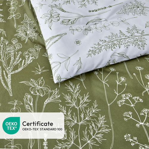 Olive Green King Comforter Set - King Size Comforter Set, 3 Pieces Cute Floral B - Picture 5 of 12