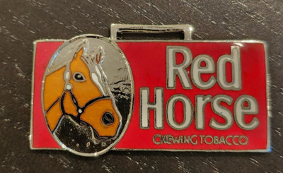 Vintage Cloisonne Red Horse Chewing Tobacco Advertising Watch Fob