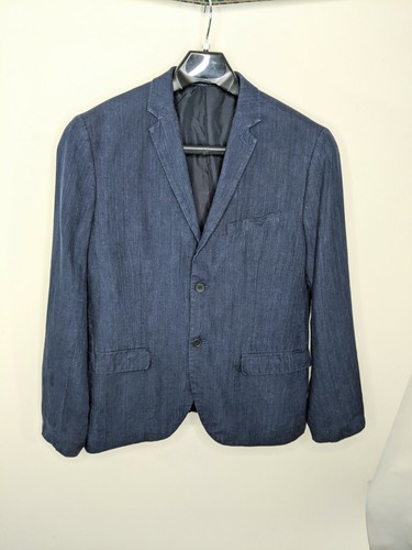 MENS 40R JACKET BLUE LINEN H M LINED 