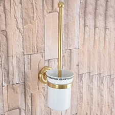Gold Color Brass Toilet Brush Set Holder Brush  Ceramic Cup  Bar Gba594