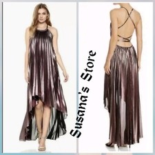 NWT BCBG MAXAZRIA SIZE M VALERIE METALLIC HI-LOW OPEN BACK GOWN MAXI DRESS 368