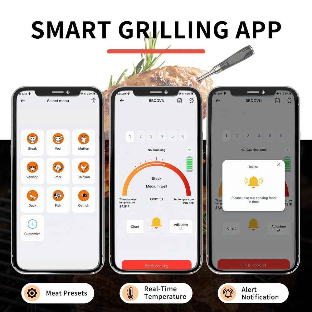 Meat Thermometer Wireless, 700FT Remote Digital Cooking Thermometer, Bluetoot...