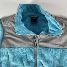 North Face Denali Jacket Girls XL Fuzzy Full Zip Pockets Blue Gray Fleece Youth