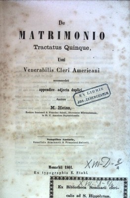 De matrimonio tractatus quinque, usui venerabilis cleri americani accommodati ap