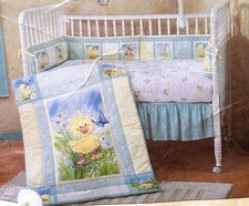 NEW Baby Crib Quilted Comforter sheet set vtg duck Suzy's Zoo Witzy w/Butterfly