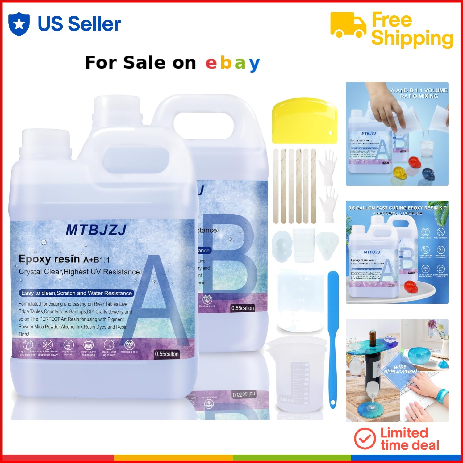 1.1 Gallon Fast Cure Epoxy Resin Kit for DIY Jewelry Casting and Art Projects