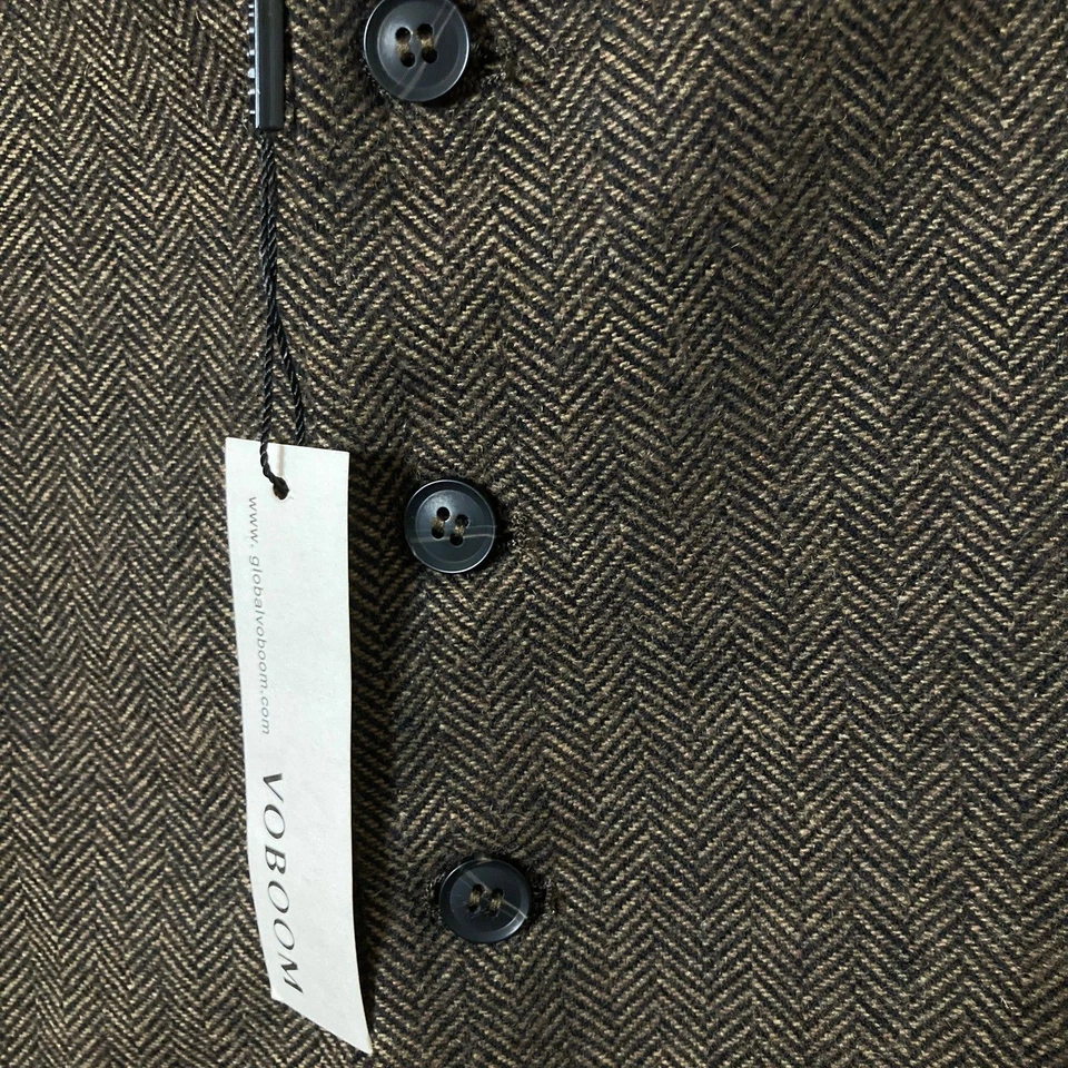 VOBOOM Men Herringbone Wool Blend Vest Brown Black Size XXL Formal Smart Casual - Image 3 of 4