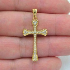 2Ct Round Cut White Moissanite Women's Cross Pendant 14k Yellow Gold Plated