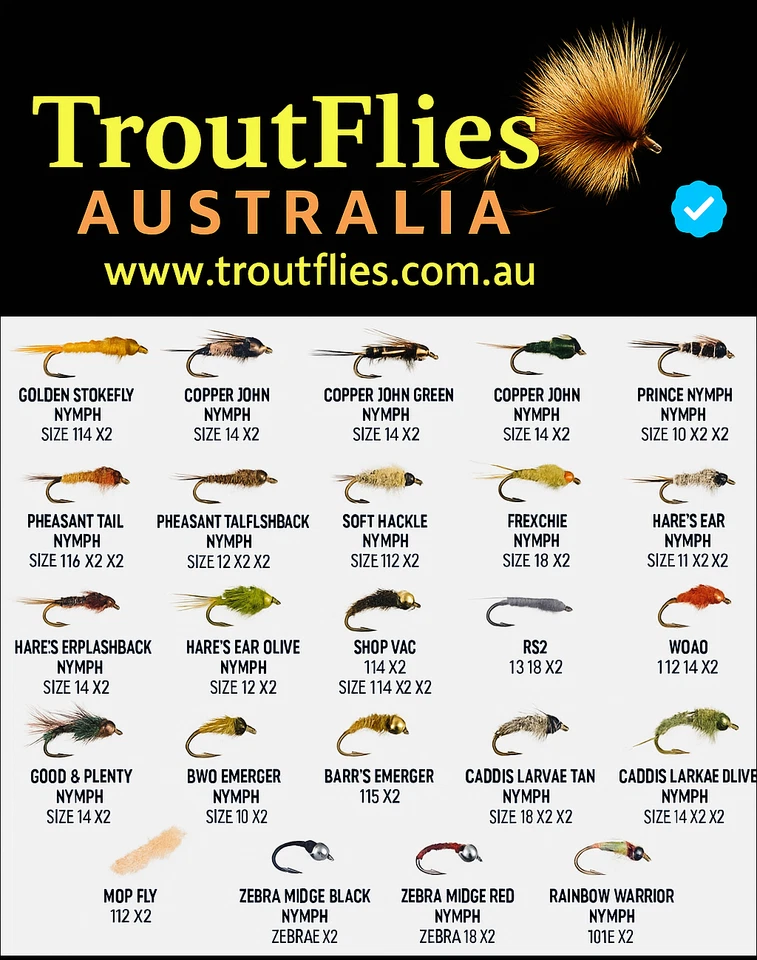 TROUTFLIES AUSTRALIA 24 Premium Nymph Fly Fishing Collection Must-Have Assortment for rivers & lakes
