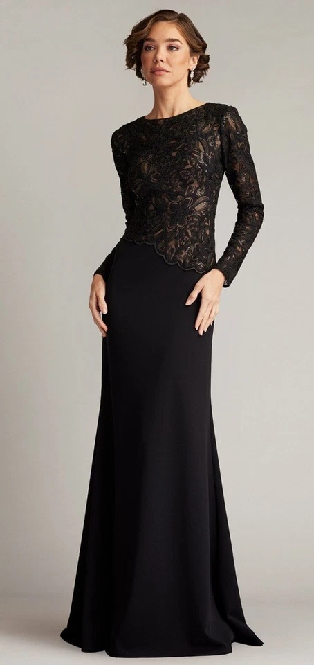 全新带标签 Tadashi Shoji SHIKA 刺绣 CREPE GOWN 黑色/裸色,尺寸 10 $518 — 第 3/4 张图片