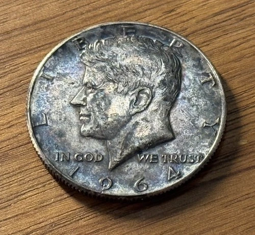 Kennedy Half Dollar 1964 90% Silver US Coin Toning Uncirculated