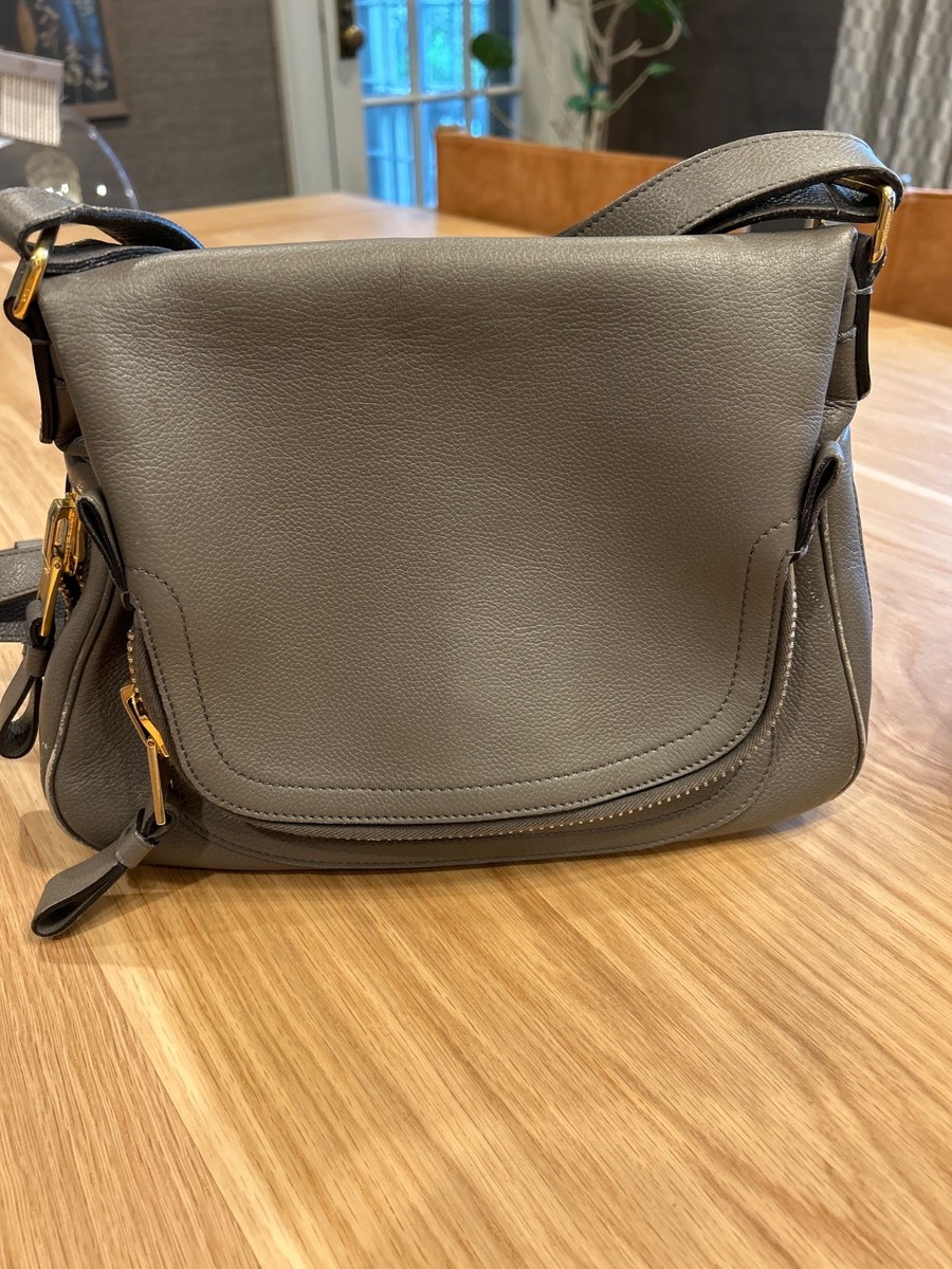 Tom Ford Jennifer Double-Zip Black Grained Leather Medium Shoulder