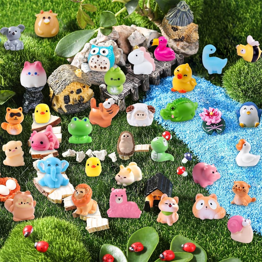 50 Mini Animali In Resina Assortiti – Statuette In Miniatura Per Giardino Fatato, Micro Paesaggi, Terrari, Casa Delle Bambole, Fai Da Te