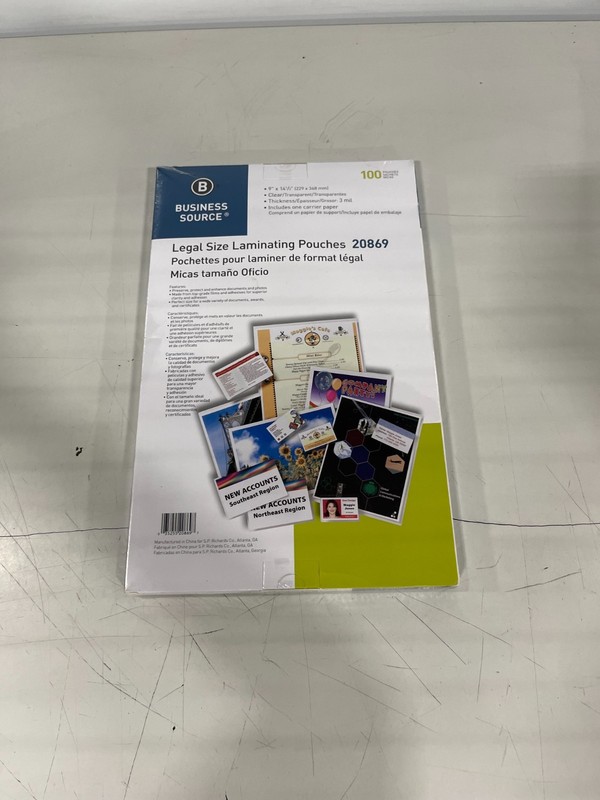Business Source BSN20869 Legal Laminating Pouch 9x14.5 3 Mil 100/Box-new