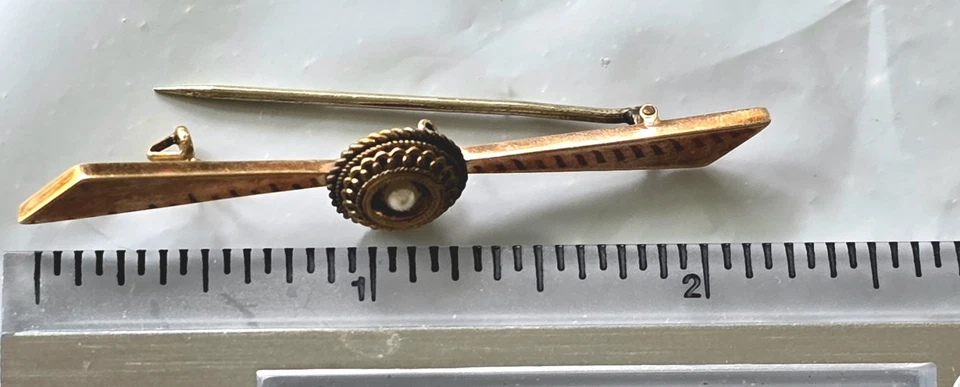 Barra de clip de corbata de oro amarillo macizo de 10 quilates con perlas para hombre de 2,5 grms vintage Foto 4 de 4