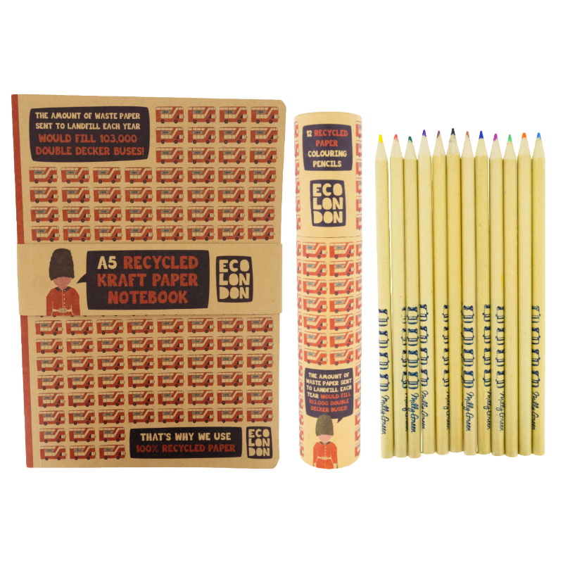 Milly Green Eco London A5 Notebook + 12 Recycled Colouring Pencils