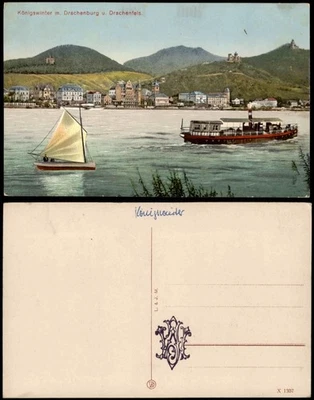 Ansichtskarte Königswinter Rhein Schiffe, Drachenburg u. Drachenfels 1910 - Bild 1 von 3