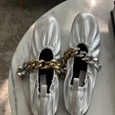 Stella McCartney Falabella Leather Silver Chain Ballet Flats 37