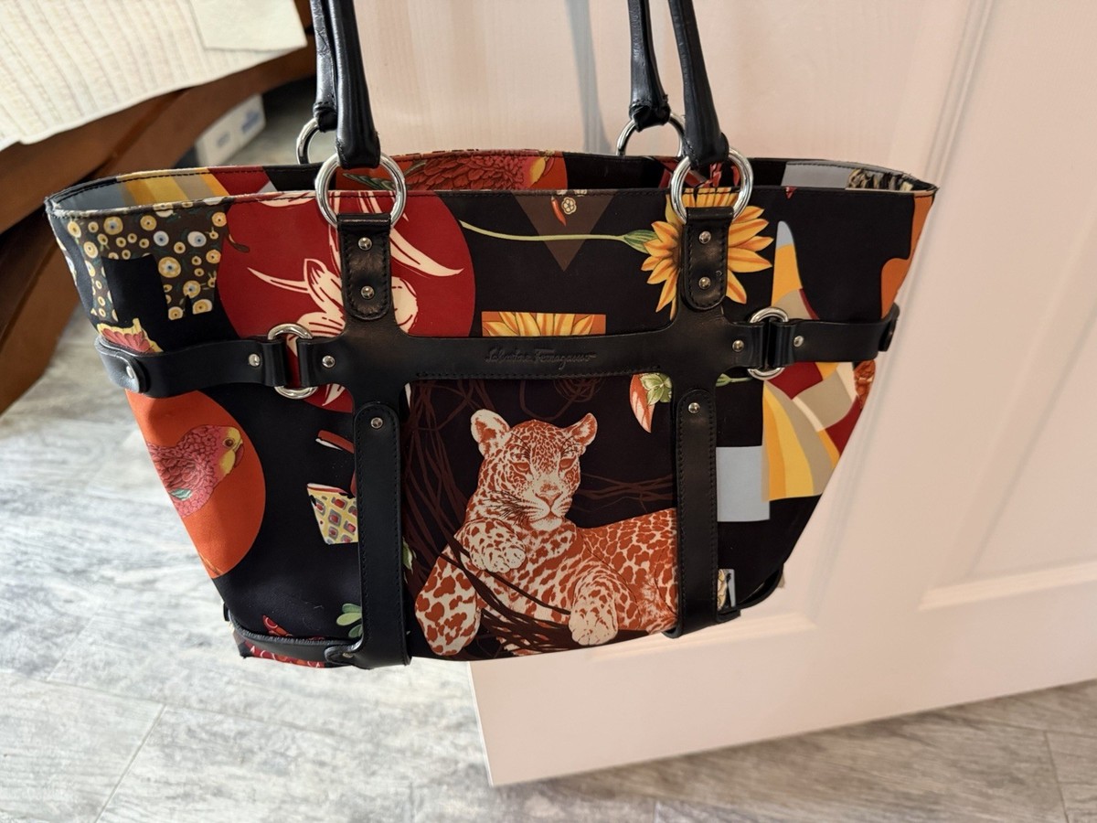 Salvatore Ferragamo Nylon / Leather Animal Print Shoulder Bag | eBay