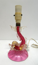 VINTAGE MURANO ITALIAN DOLPHIN FISH ART GLASS LAMP BASE PINK  CASED CLEAR
