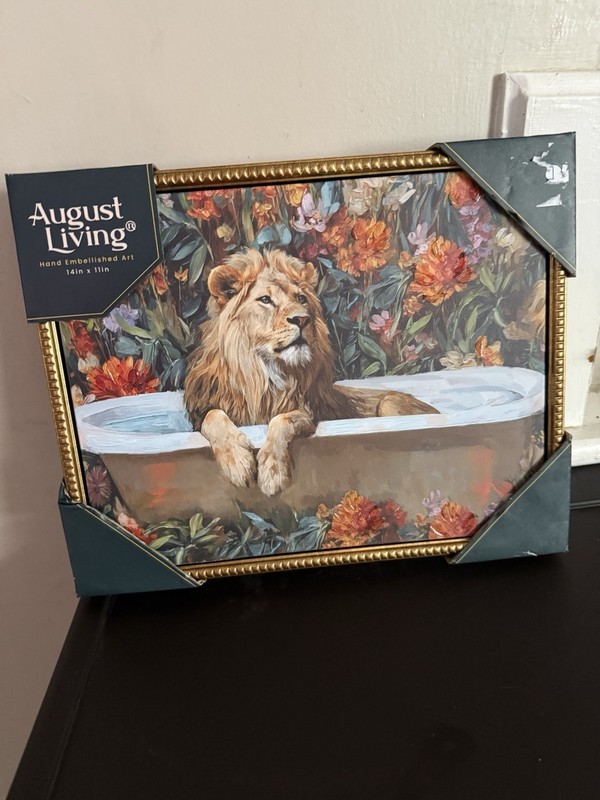 August Living 14x11 Gold Wood Rectangle Picture Frame, Landscape Lion Floral