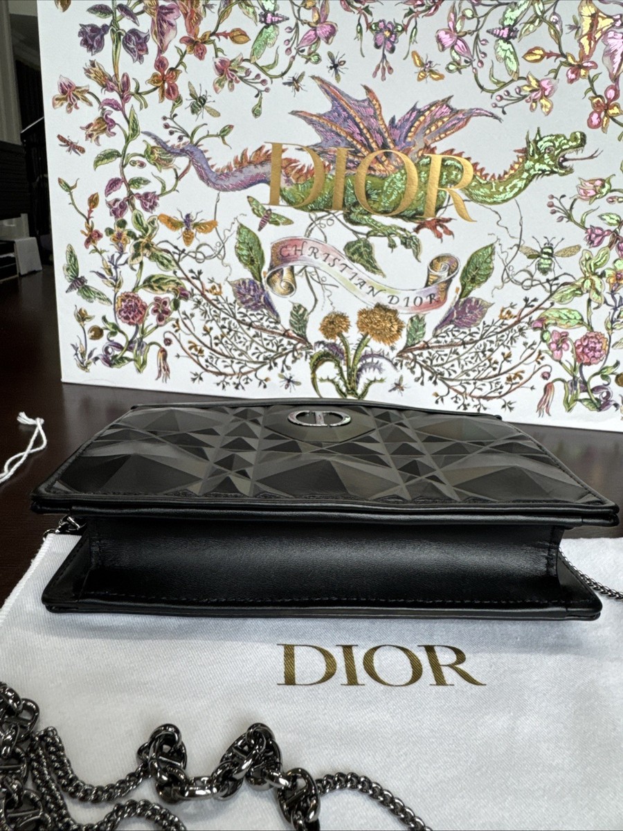 NEW AUTHENTIC DIOR Caro Zipped Pouch W. Chain Diamond Motif