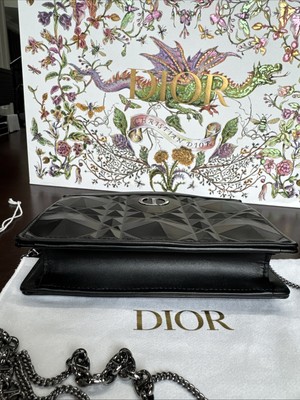 NEW AUTHENTIC DIOR Caro Zipped Pouch W. Chain Diamond Motif