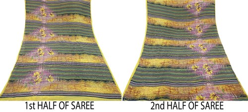 Indian Vintage Sari Yellow & Multi Pure Georgette Silk Printed Saree Fabric Soft - Picture 22 of 22
