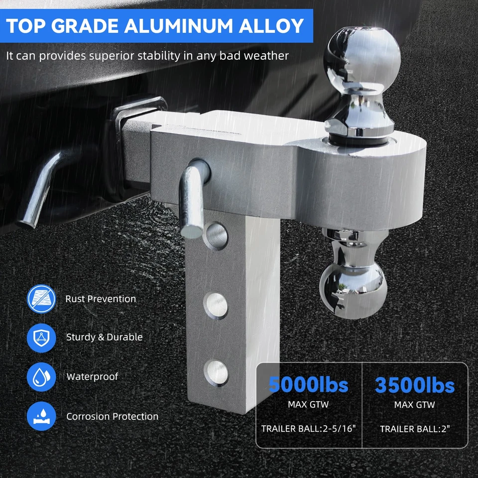 Montaje de bola de enganche de remolque ajustable de 6" de altura para bolas de 2" y 2-5/16" 5K lb GTW Foto 4 de 4