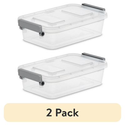 2 Pack Sterilite 2.7 Qt Modular Locking Storage Box Clear Gray Container