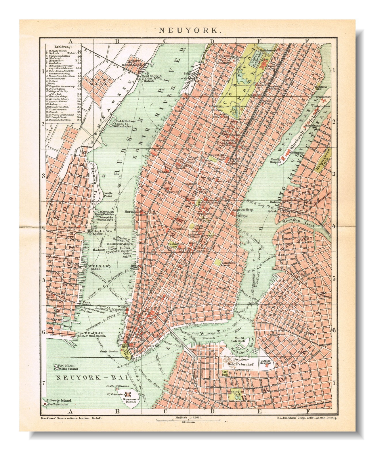 NEW  YORK  CITY 1894  Brooklyn Manhattan plan  Original Map NY STATE USA J