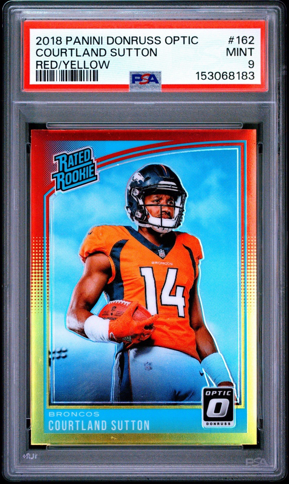 2018 Donruss Optic - Rated Rookie Red/Yellow #162 Courtland Sutton (RC) PSA 9