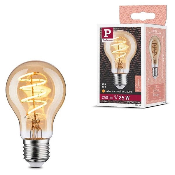 Paulmann LED Spiral Filament A60 Birne 4,8W = 25W E27 Gold Extra Warmweiß 1800K-image