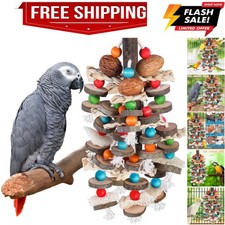 Large Parrot Toys Bird Chewing Toys-Natural Nuts Corn Loofah Wooden Bird Cage...