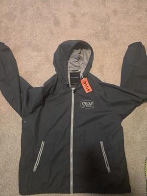 Deus ex Machina Men's Black Gray Hooded Windbreaker Jacket Full-Zip Lightweight