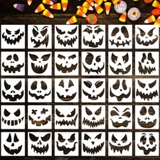 6 Pumpkin Face Stencils Halloween Reusable Carving 6"