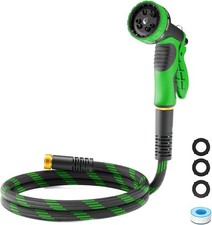 Non-Expandable Garden Hose 8 FT, Heavy-Duty & Flexible Water Hose with 10-Functi