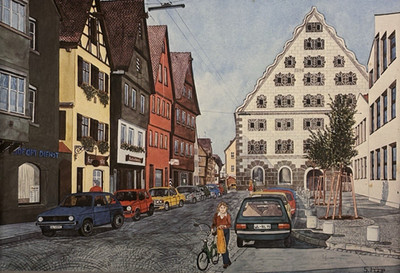 Vintage Framed Ulm Germany Kornhausgasse Calendar Print Cultural Art Decor Gifts