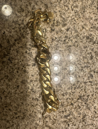 Men's Gold Cuban Link Chain Bracelet, Lobster Clasp, No Stone